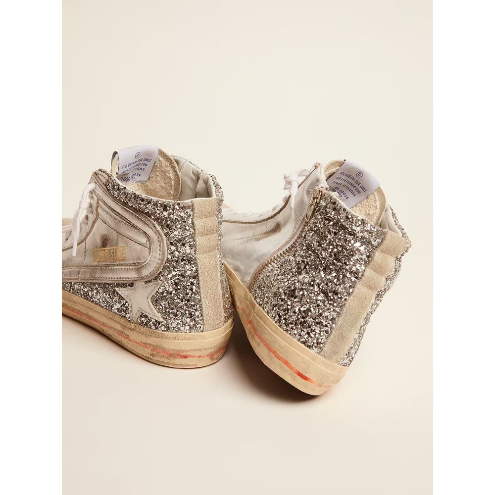 Golden Goose Slide with Laminated Leather Upper and Silver Glitter Size 36 - Picture 4 of 14